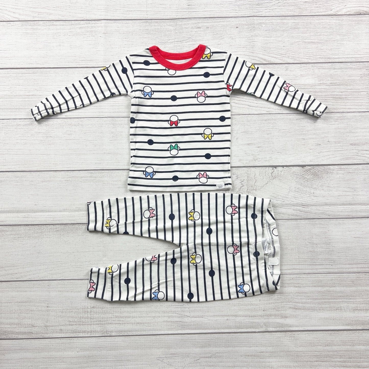 Disney Baby Girl Pajama Set GAP Striped Minnie Mouse Print 12-18 Months