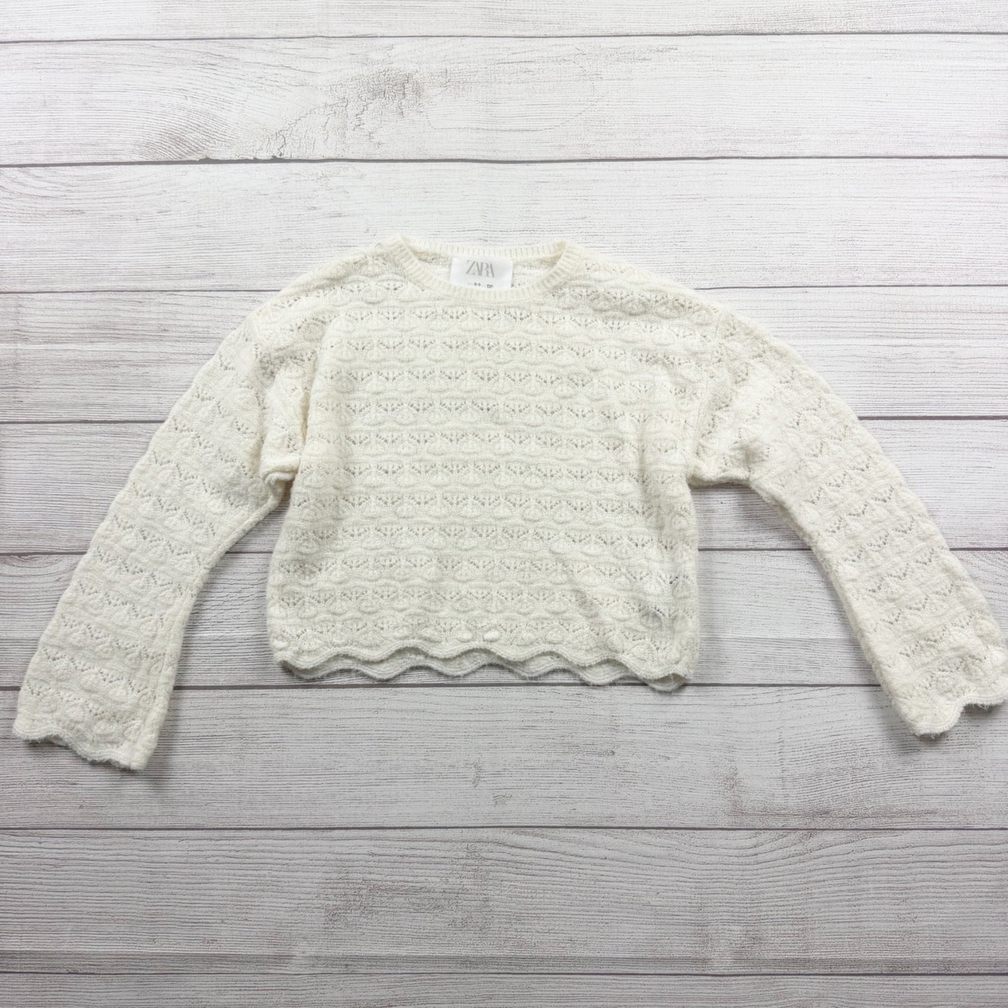 Zara Girls Cropped Sweater Textured Knit Scalloped Hem Pullover 8-9