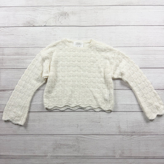 Zara Girls Cropped Sweater Textured Knit Scalloped Hem Pullover 8-9