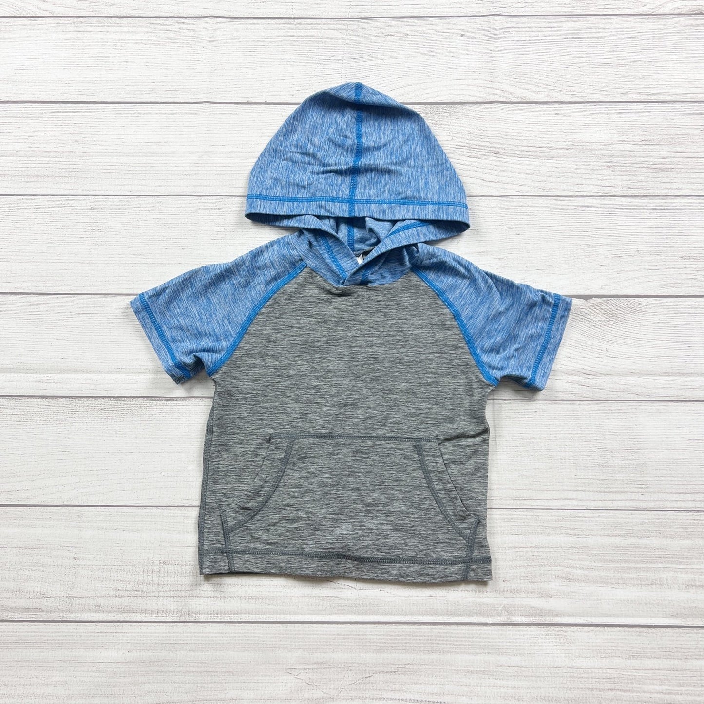Hanna Andersson Toddler Boys Blue Gray Short Sleeve Hoodie Top UV 3T