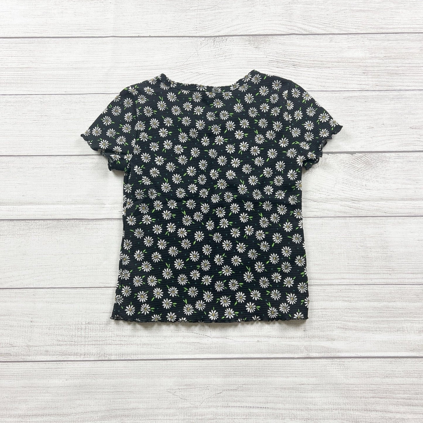 Old Navy Girls Top Black Daisy Print Lettuce Edge Short Sleeve Tee M 8