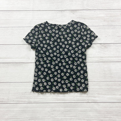 Old Navy Girls Top Black Daisy Print Lettuce Edge Short Sleeve Tee M 8