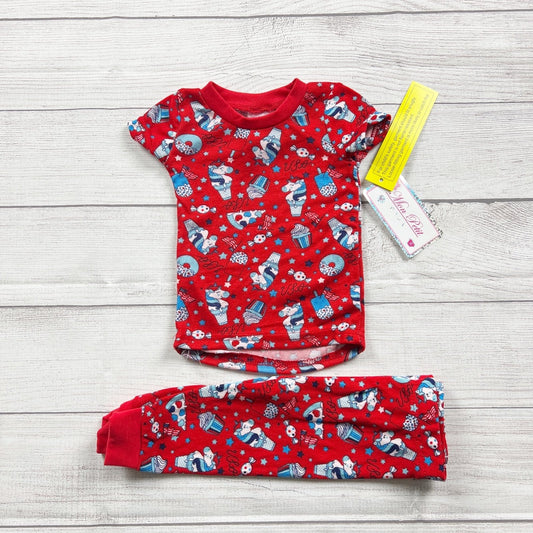 Mon Petit Baby Girl Red Pajamas Set USA Donut Print 2 Piece NWT 9-12 Months