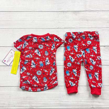 Mon Petit Baby Girl Red Pajamas Set USA Donut Print 2 Piece NWT 9-12 Months