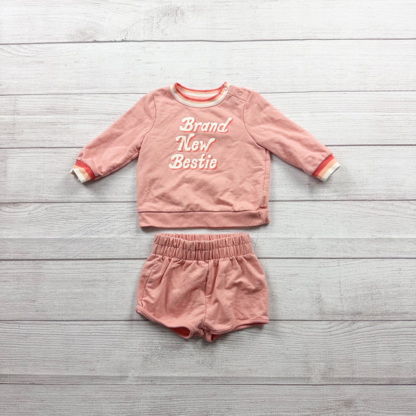 Cat & Jack Baby Pink Brand New Bestie Sweatshirt Shorts Set Outfit 6-9 Months