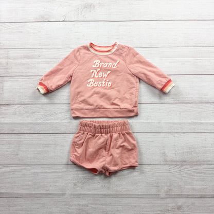 Cat & Jack Baby Pink Brand New Bestie Sweatshirt Shorts Set Outfit 6-9 Months