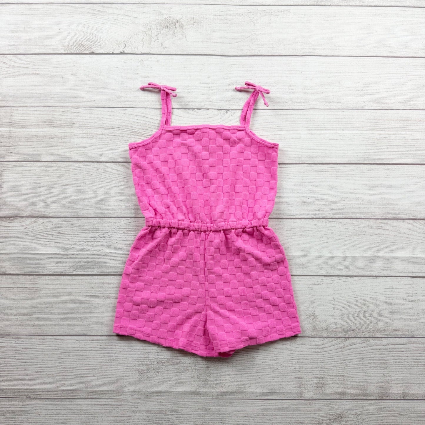 Bmagical By Btween Pink Tie Strap Sleeveless Girls Romper Textured Design 6