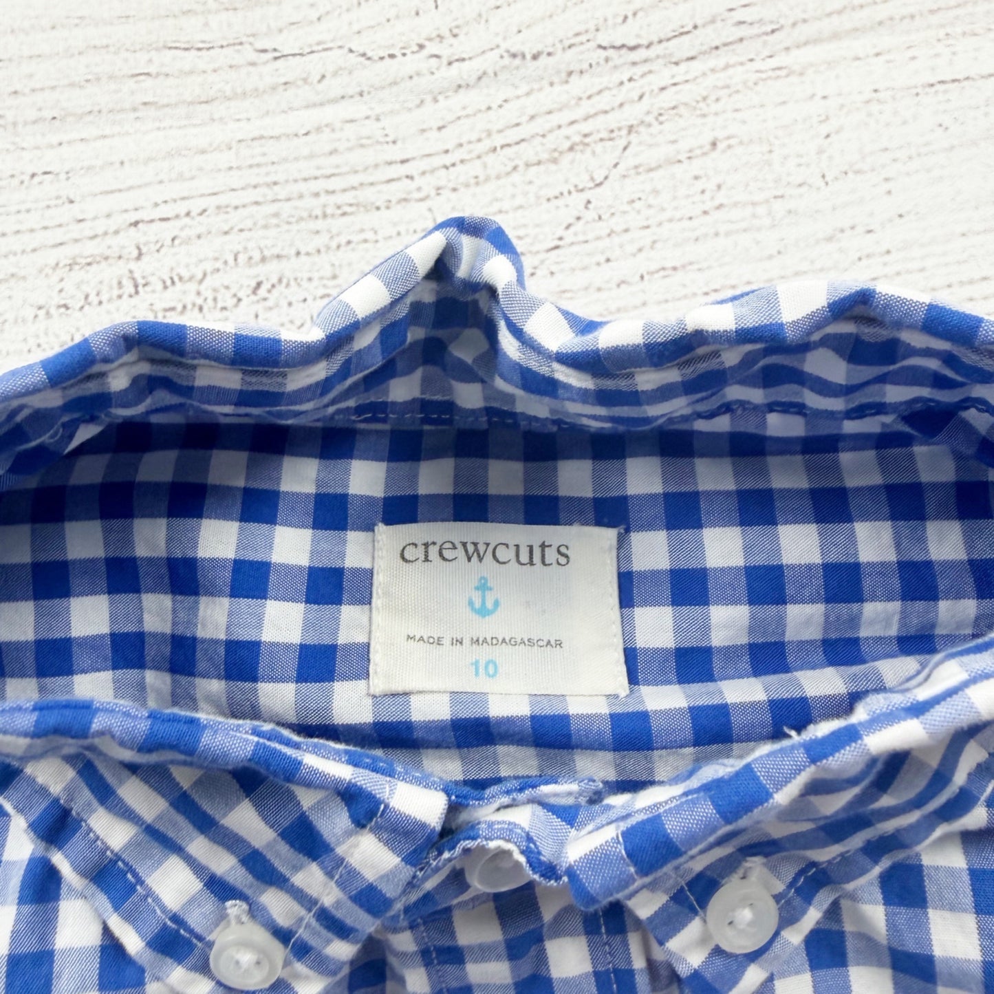 Crewcuts Boys Button Down Shirt Blue White Gingham Plaid Long Sleeve 10