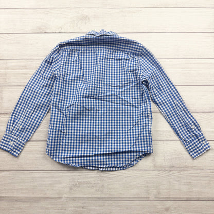 Crewcuts Boys Button Down Shirt Blue White Gingham Plaid Long Sleeve 10