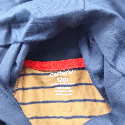 Carter’s Baby Boys Long Sleeve Striped Hooded Bodysuit Tan Navy NWT 9-12 Months
