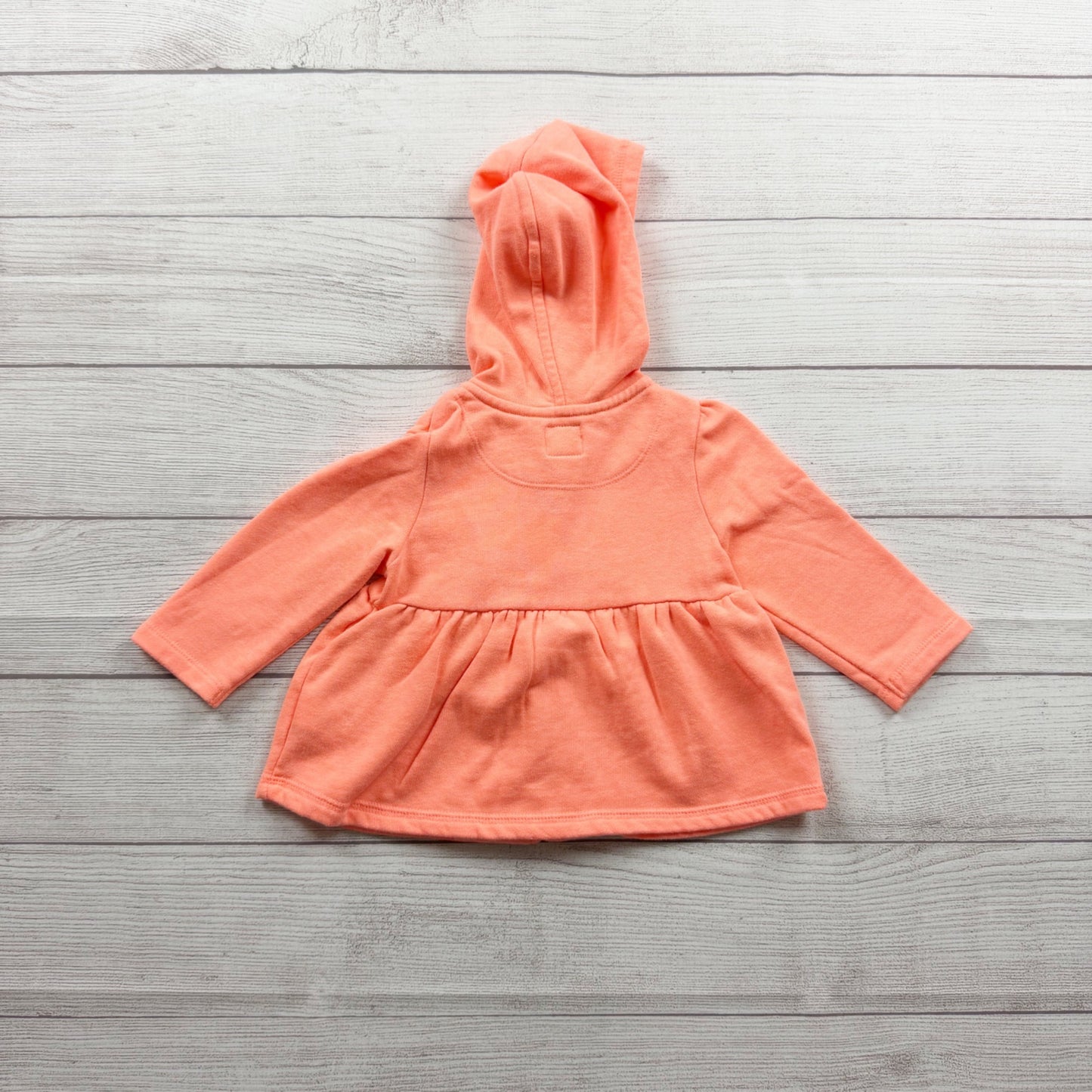 BabyGap Neon Coral Hooded Long Sleeve Peplum Jacket Sweatshirt 6-12 Months