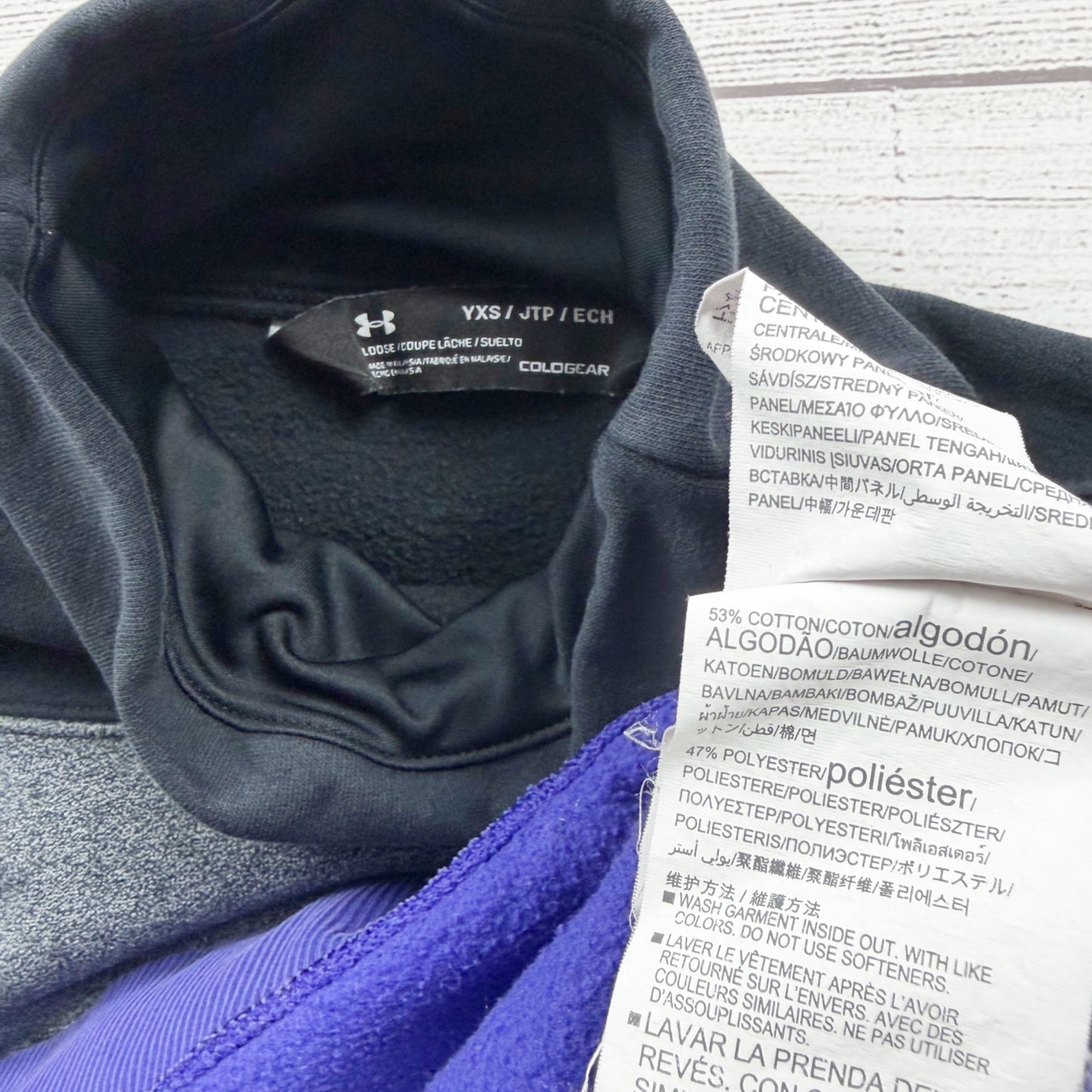 Under Armour ColdGear Pullover Black Gray Purple Fleece Sweatshirt XS