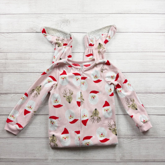 Carter’s Pink Santa Reindeer Holiday Print Fleece Footed Pajamas 7