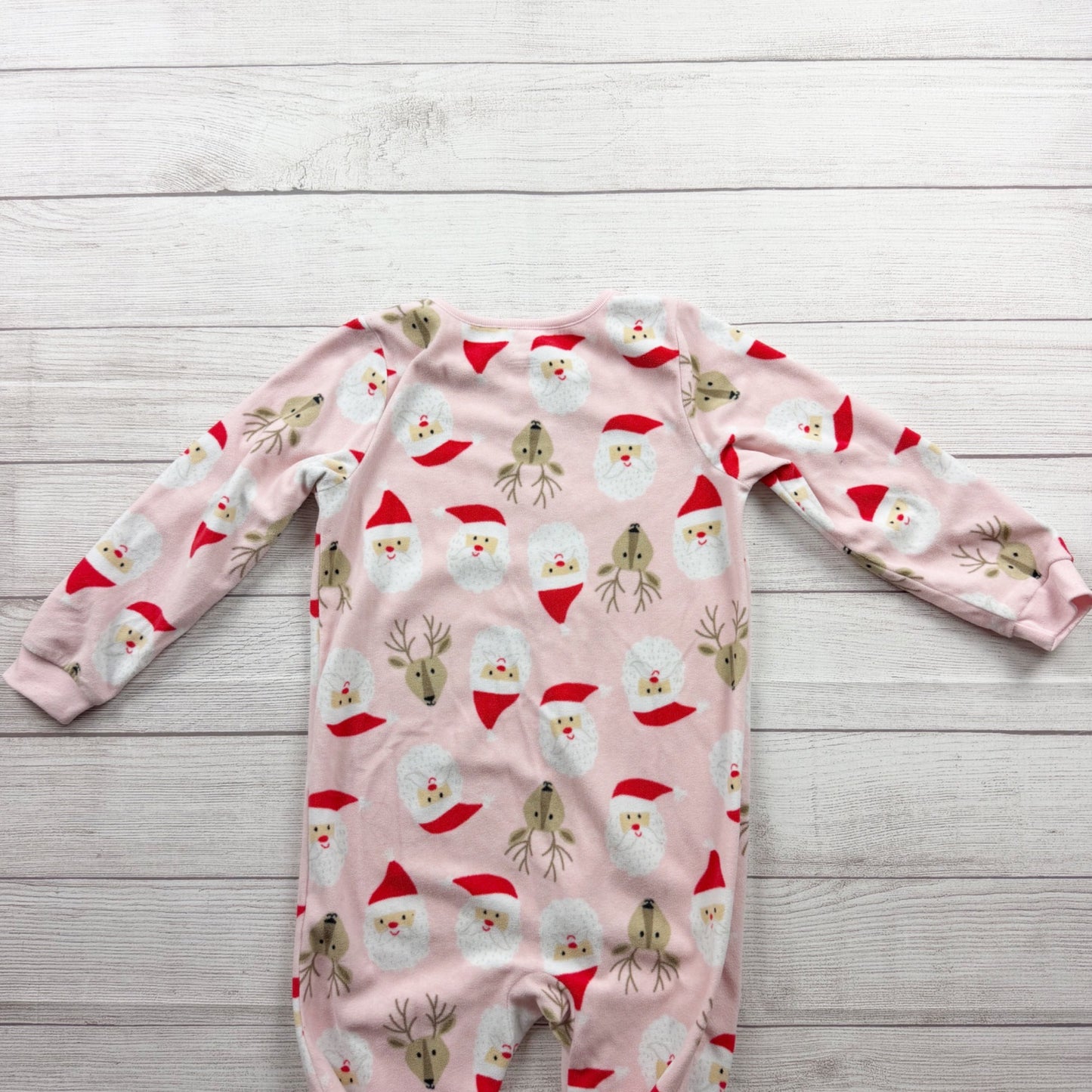 Carter’s Pink Santa Reindeer Holiday Print Fleece Footed Pajamas 7