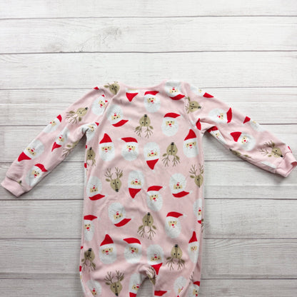 Carter’s Pink Santa Reindeer Holiday Print Fleece Footed Pajamas 7
