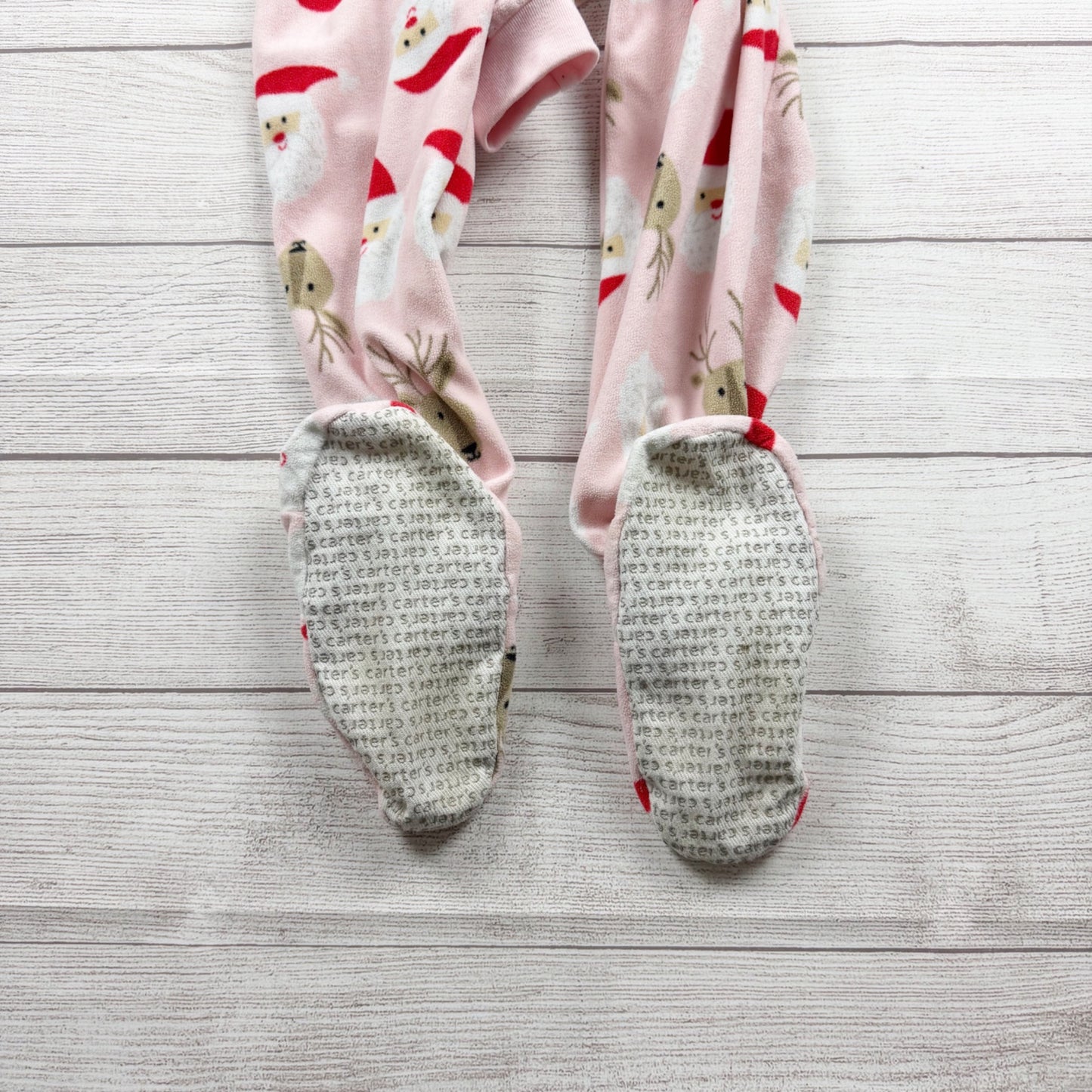 Carter’s Pink Santa Reindeer Holiday Print Fleece Footed Pajamas 7