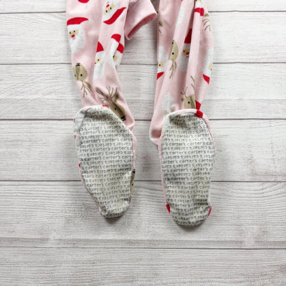 Carter’s Pink Santa Reindeer Holiday Print Fleece Footed Pajamas 7