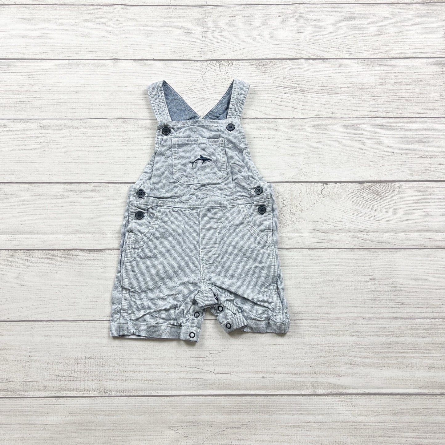 Kids Headquarters Shortalls Stripe Short Overall Shark Embroidered 12-18 Months