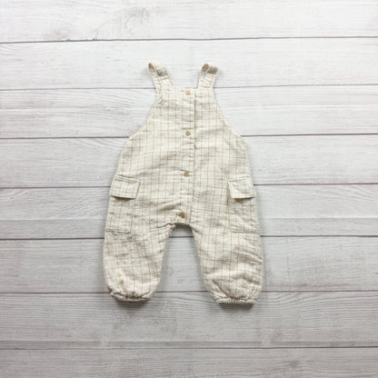Zara Baby Checkered Overalls Beige Cotton Blend Light Weight Casual 9-12 Months