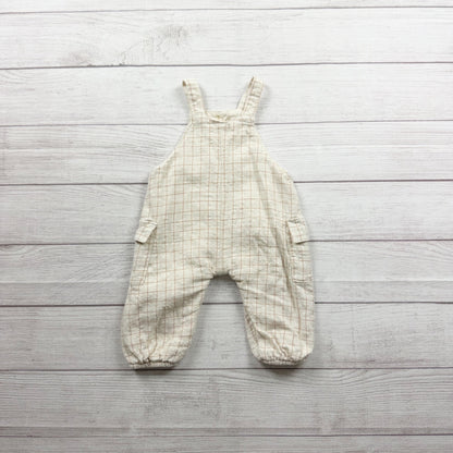 Zara Baby Checkered Overalls Beige Cotton Blend Light Weight Casual 9-12 Months