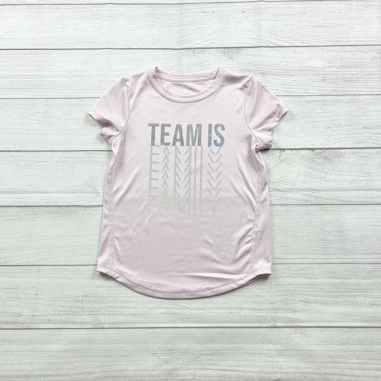 All In Motion Team Is Family Short Sleeve Pink Shirt S 6-6X