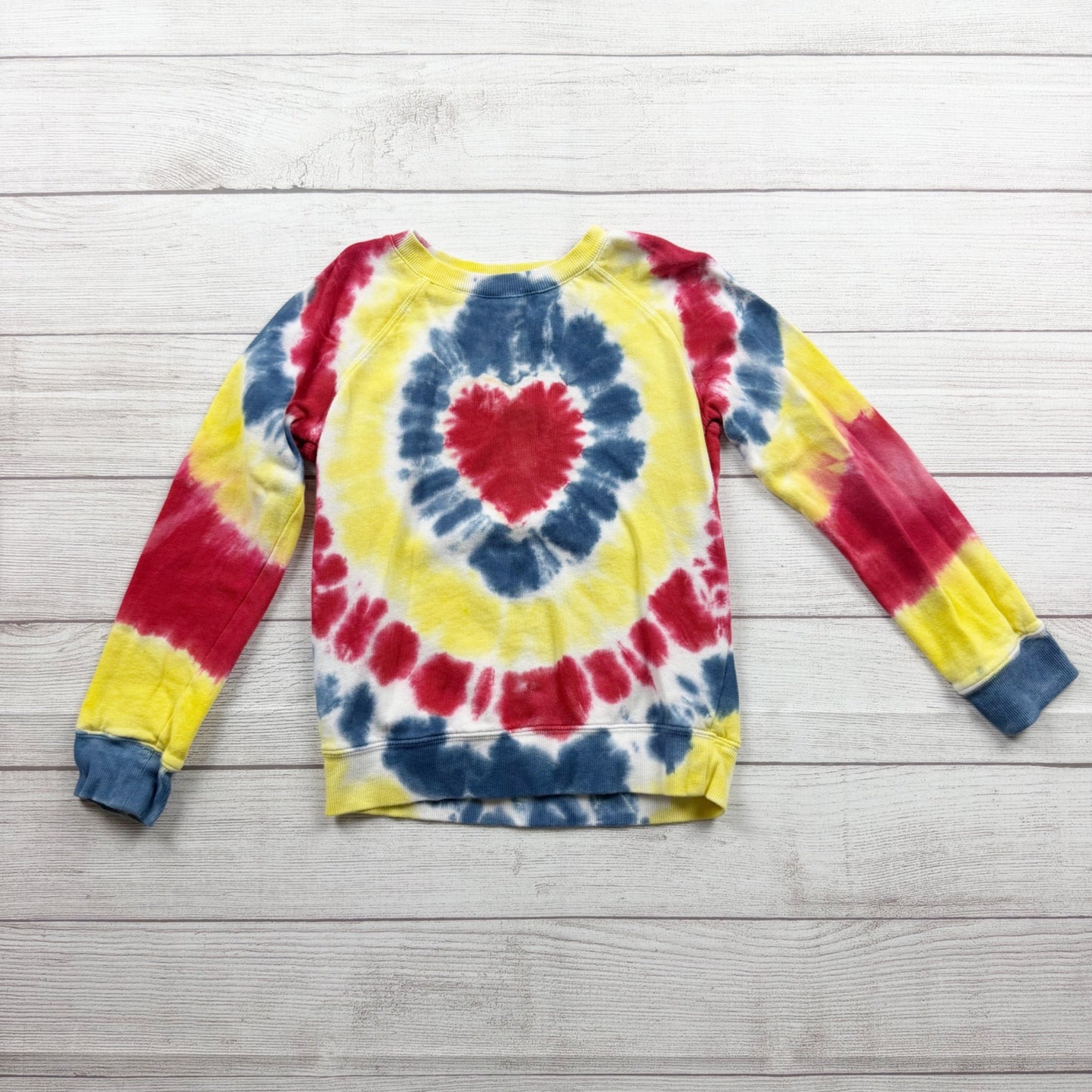 Tucker + Tate Kids Tie-Dye Sweatshirt Heart Print Yellow Red Blue 7