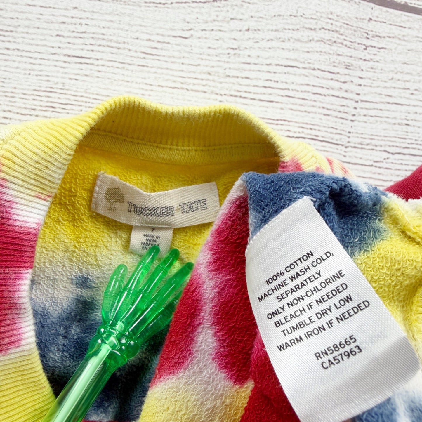 Tucker + Tate Kids Tie-Dye Sweatshirt Heart Print Yellow Red Blue 7
