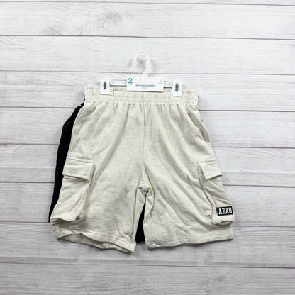 Aeropostale Kids Boys Cargo Shorts Black Beige 2 Pack Elastic Waist NEW L 14-16