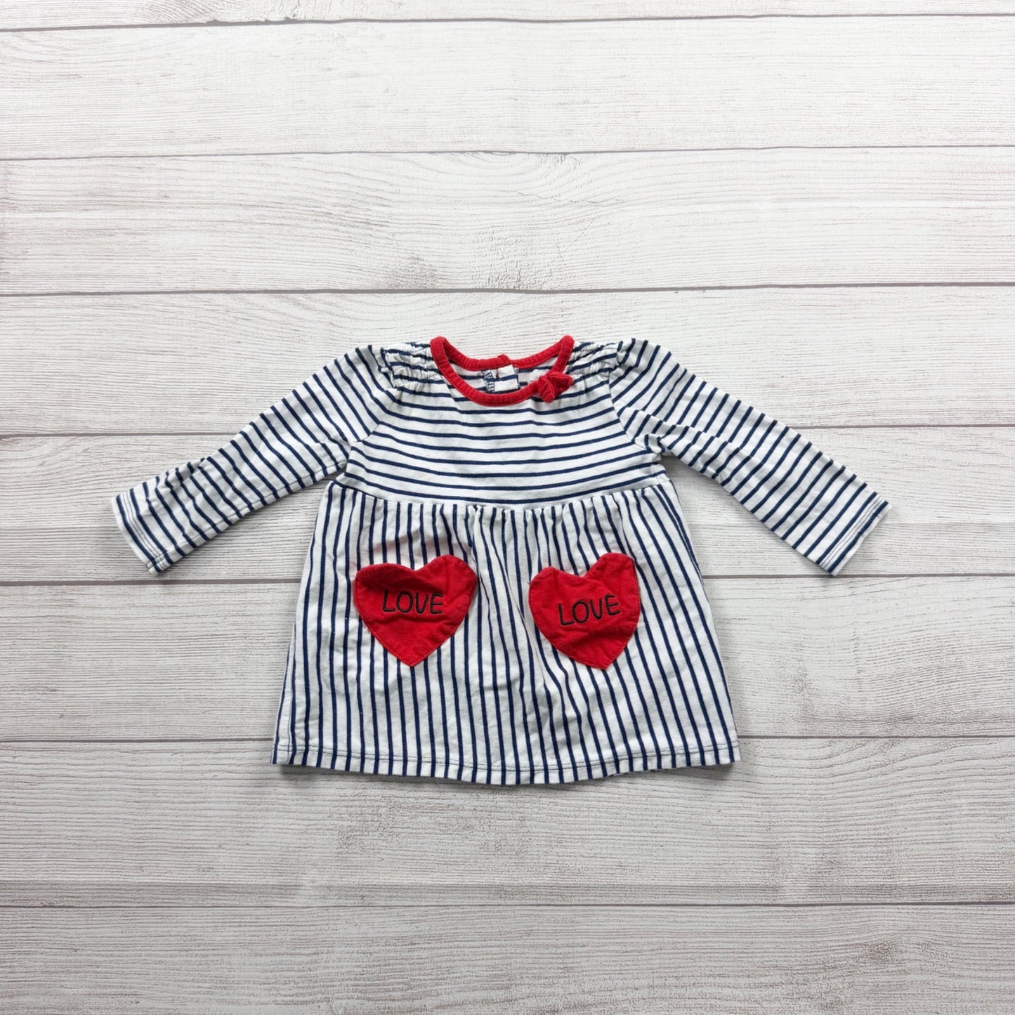 Koala Kids Striped Love Dress Red Heart Pockets Long Sleeve 9-12 Months