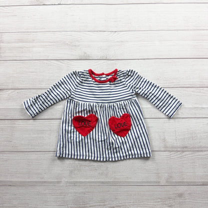 Koala Kids Striped Love Dress Red Heart Pockets Long Sleeve 9-12 Months