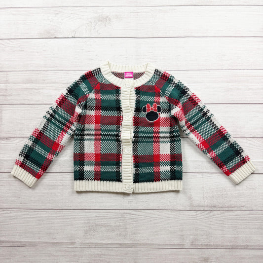 Disney Junior Minnie Mouse Kids Plaid Knit Cardigan Red Green White 5T