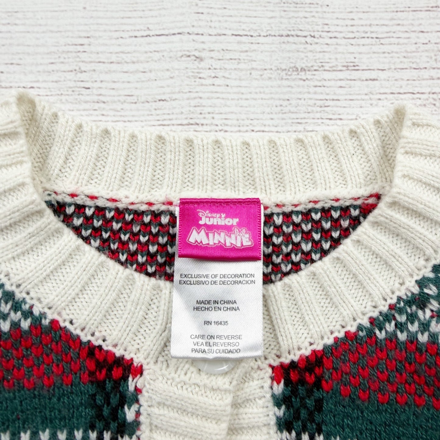 Disney Junior Minnie Mouse Kids Plaid Knit Cardigan Red Green White 5T