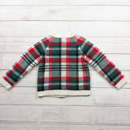 Disney Junior Minnie Mouse Kids Plaid Knit Cardigan Red Green White 5T