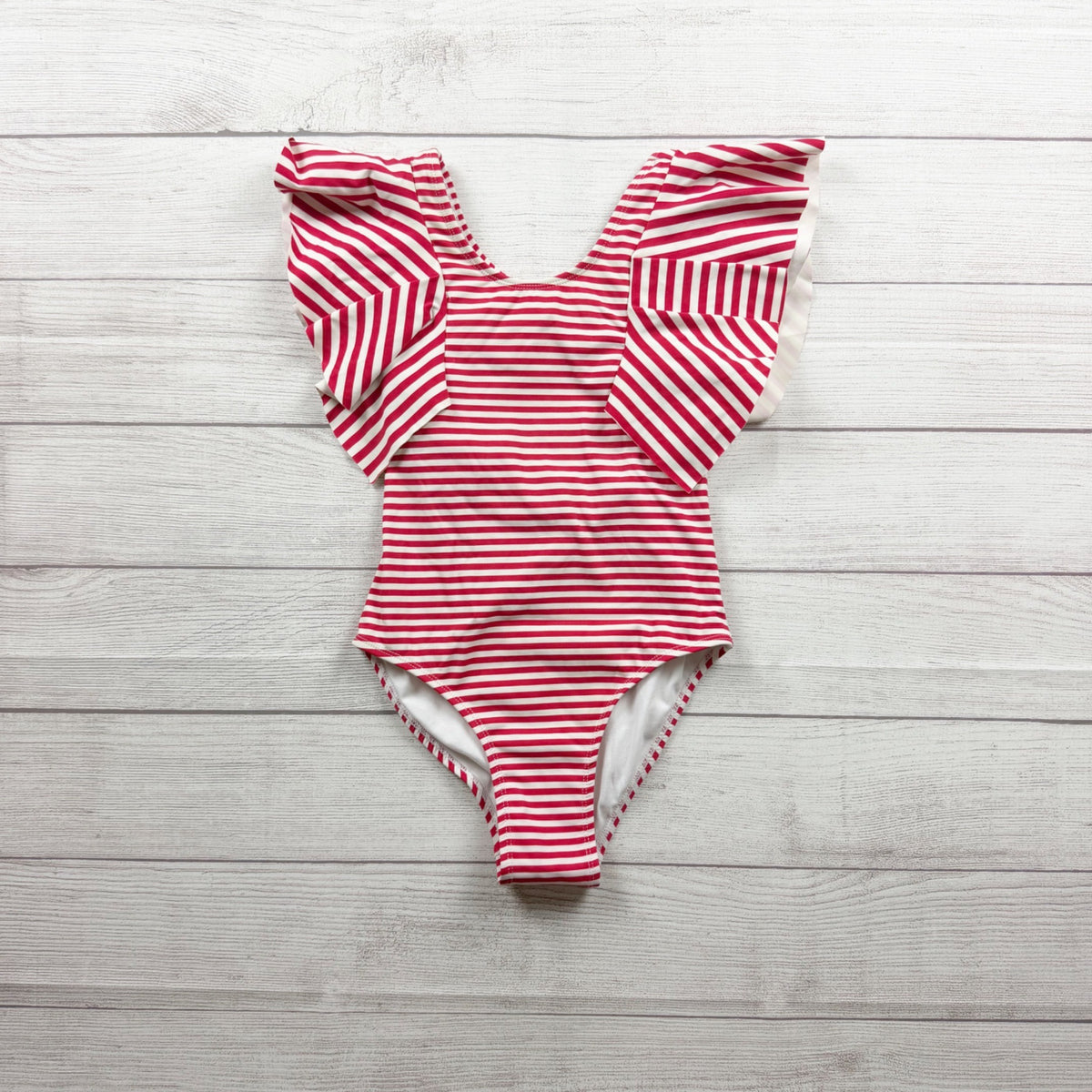 Habitual Girl Red White Striped Ruffle One Piece Swimsuit 10