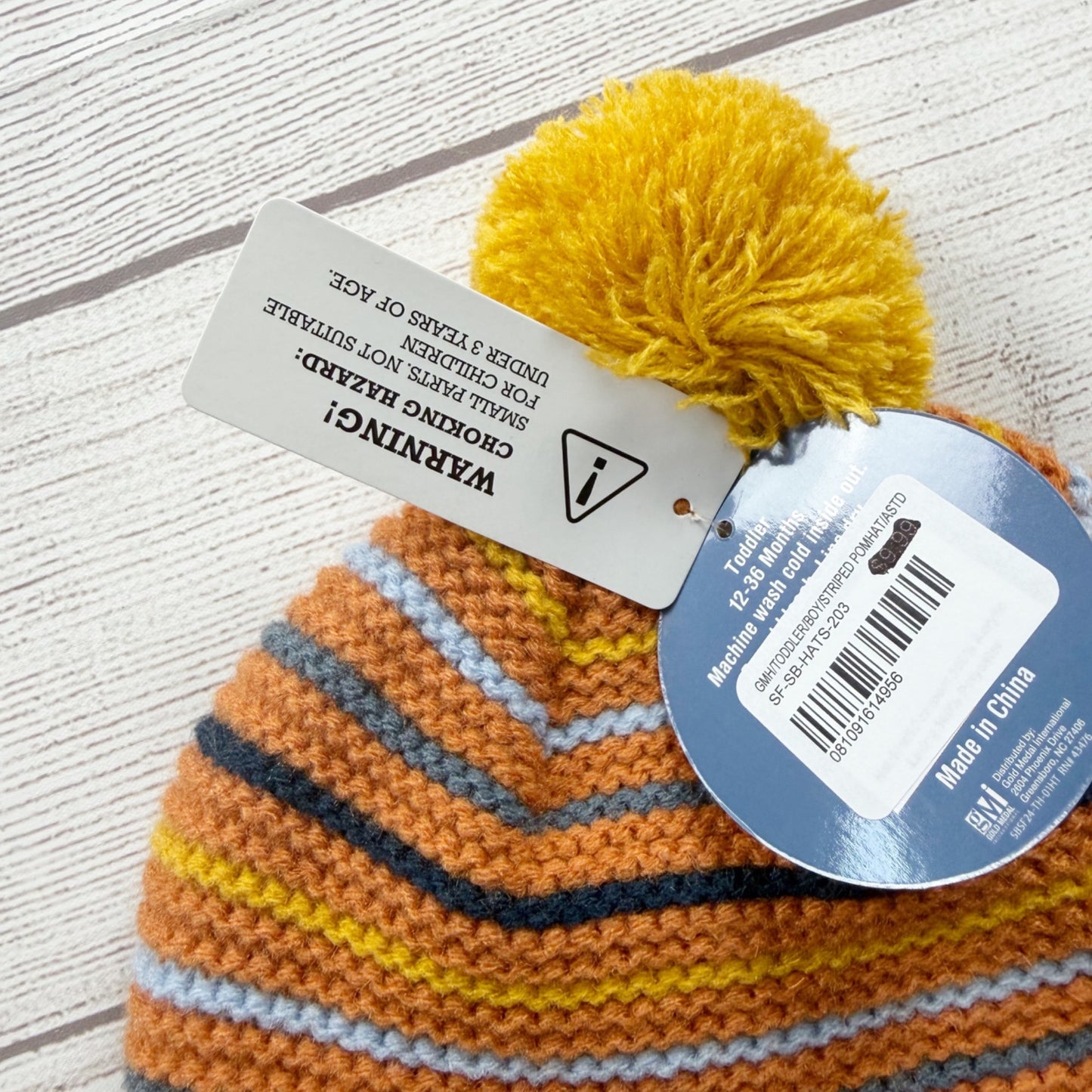 Snuggle Buds Toddler Knit Pom Beanie Hat Striped Winter Hat NWT 1-3 Years