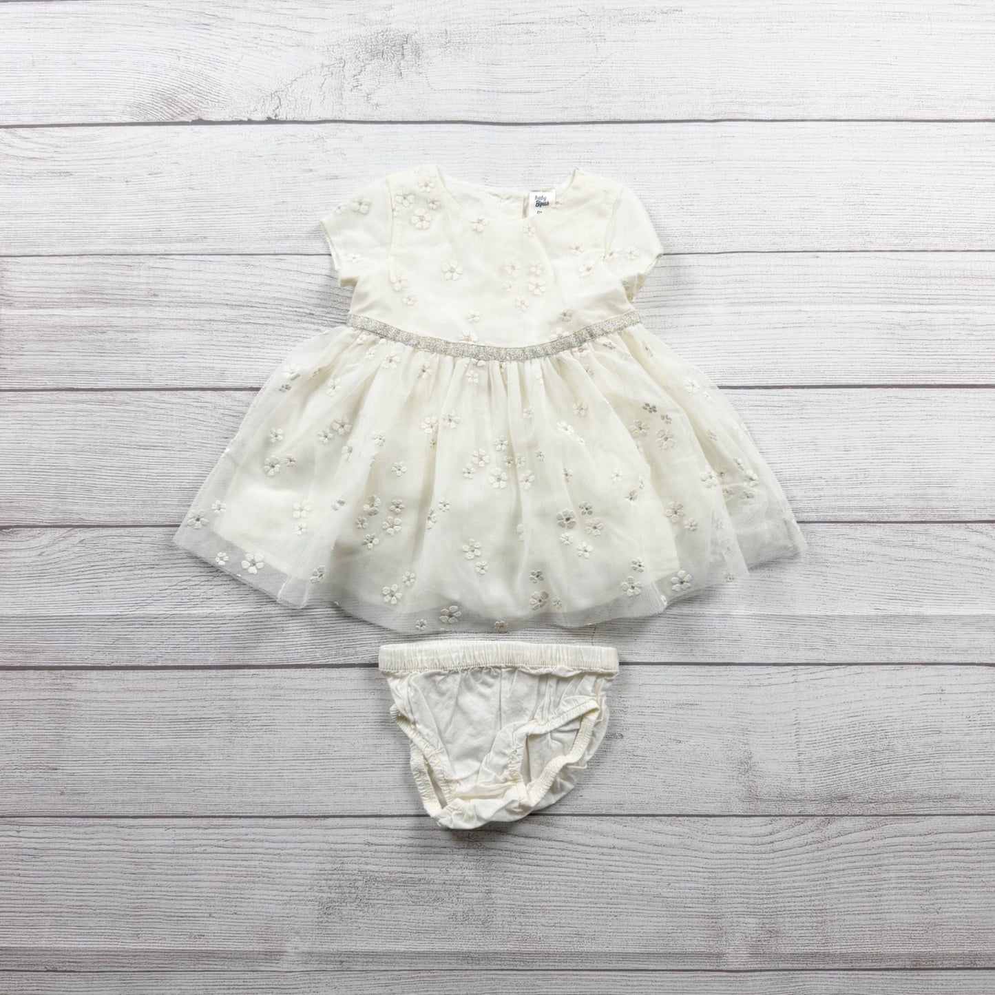 Baby B’gosh Baby Girl Dress Ivory Floral Lace Tulle Party Dress 6-9 Months