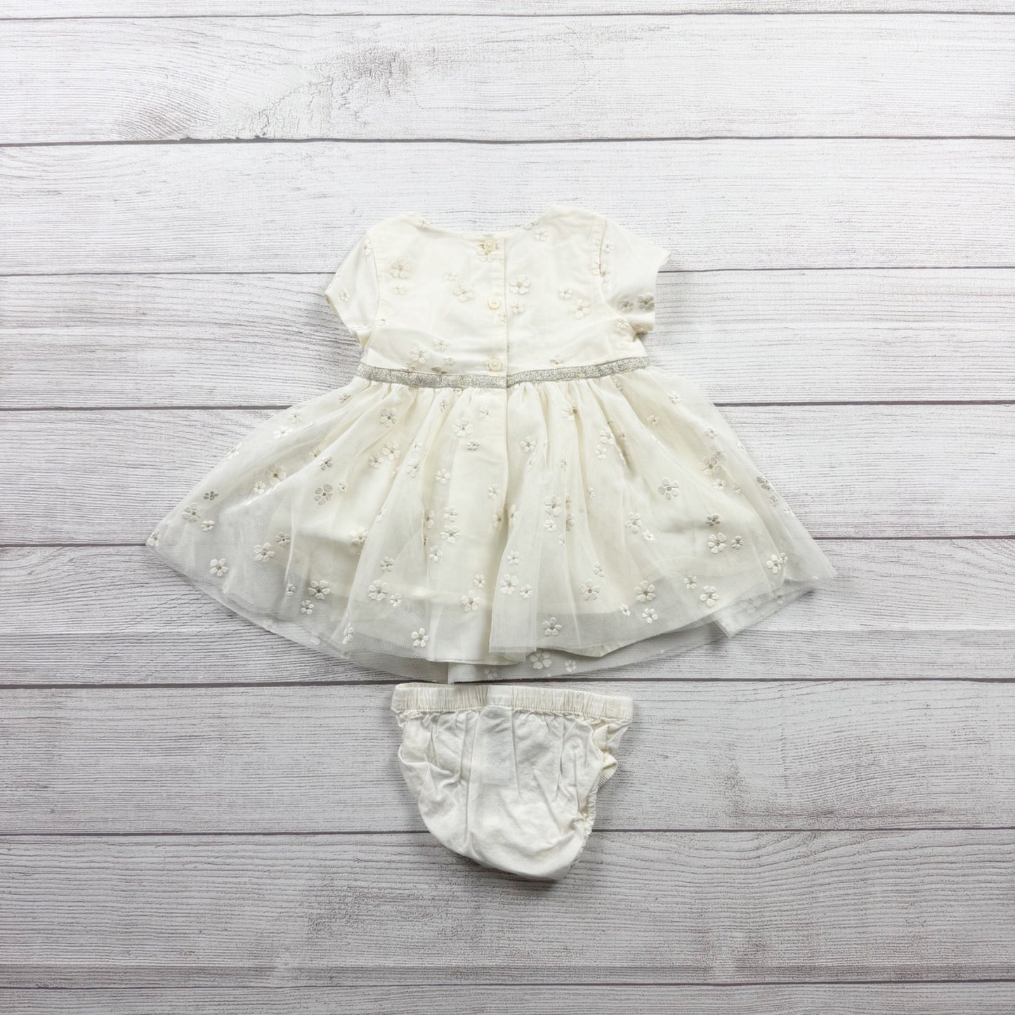 Baby B’gosh Baby Girl Dress Ivory Floral Lace Tulle Party Dress 6-9 Months