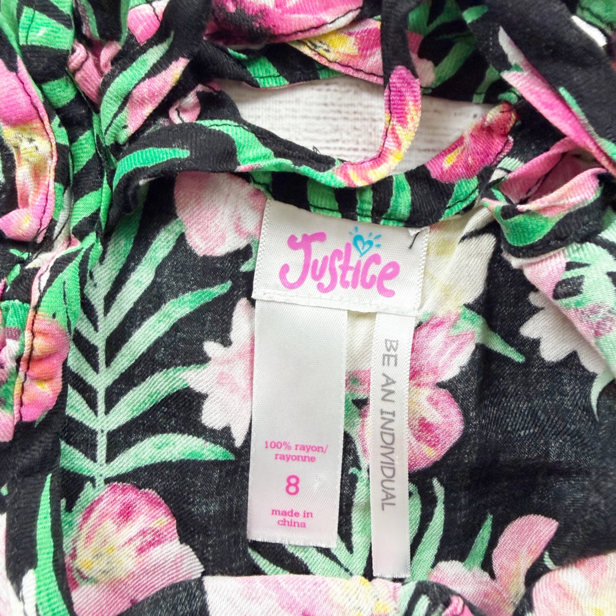 Justice Girls Black Floral Tank Top Sleeveless Lightweight Rayon 8