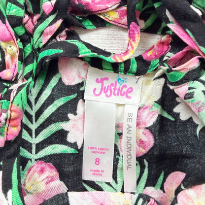 Justice Girls Black Floral Tank Top Sleeveless Lightweight Rayon 8