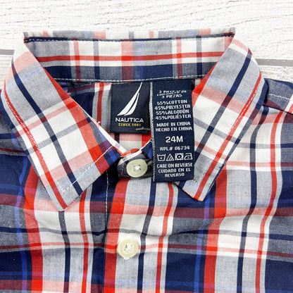 Nautica Toddler Boys Plaid Button Down Shirt Collared 24 Months