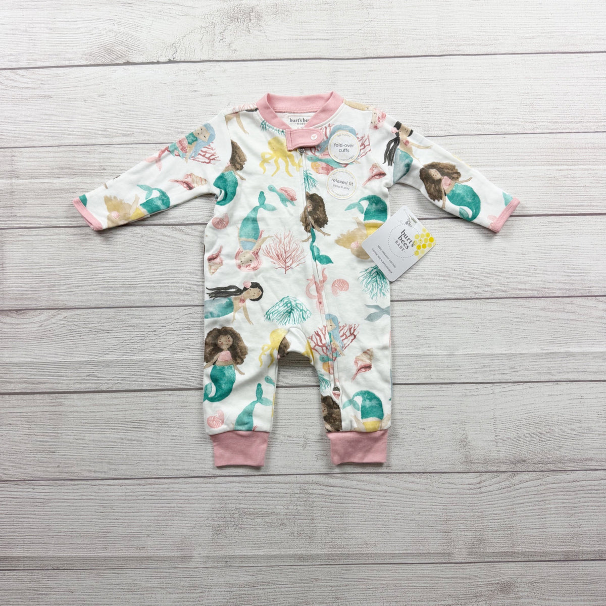 Burt's Bees Baby Mermaid Organic Cotton Footless Sleeper Colorful NWT 0-3 Months