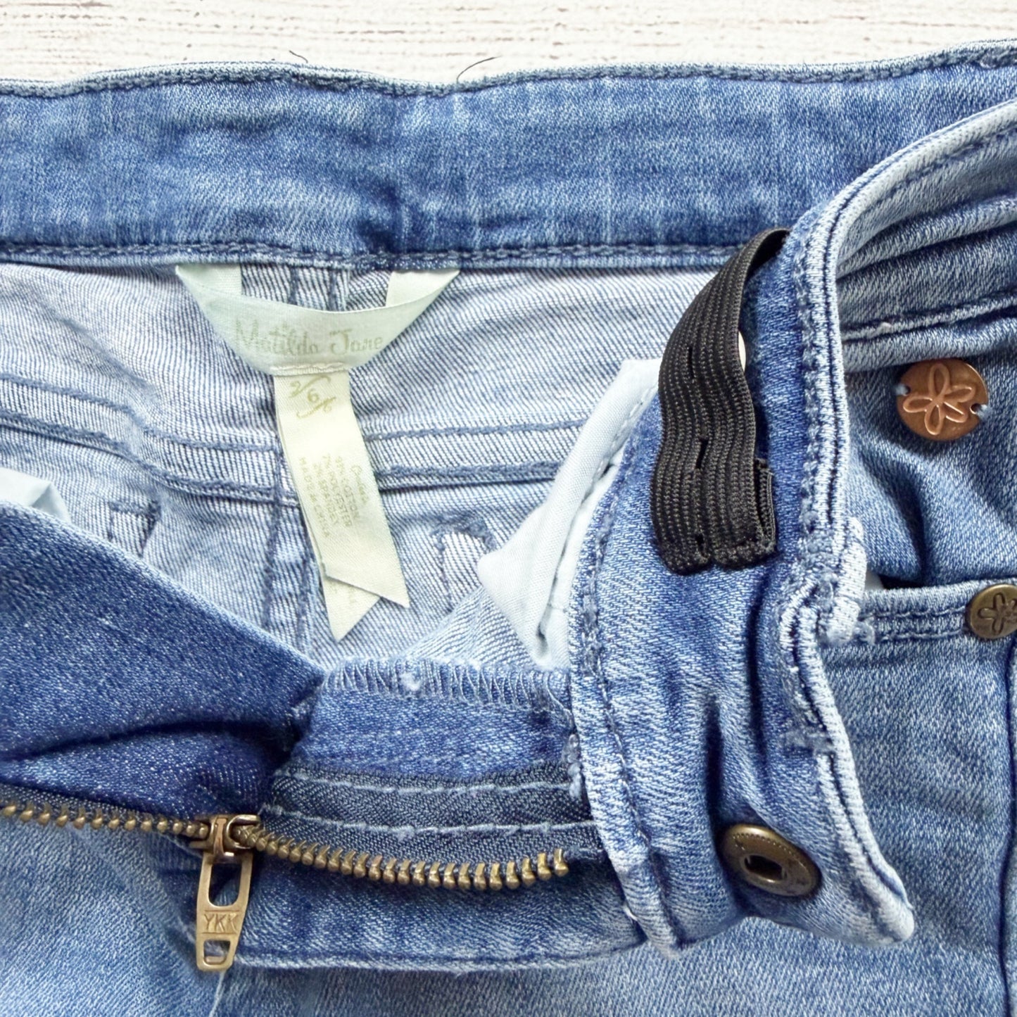 Matilda Jane Girls Heart Patch Denim Jeans Slim Adjustable Waist Blue 6
