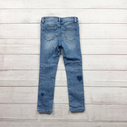 Matilda Jane Girls Heart Patch Denim Jeans Slim Adjustable Waist Blue 6