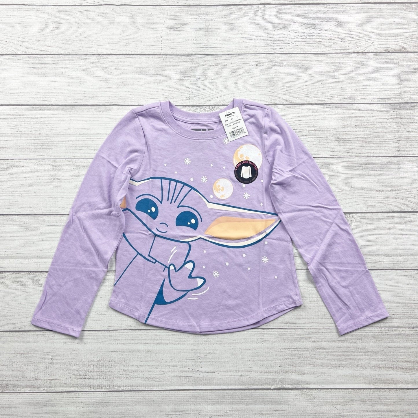 Star Wars Lavender Long Sleeve Shirt Grogu Baby Yoda Graphic NWT M 7-8