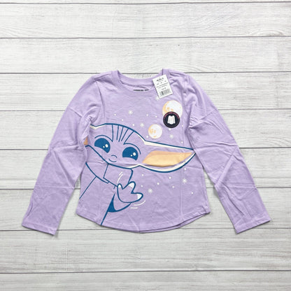 Star Wars Lavender Long Sleeve Shirt Grogu Baby Yoda Graphic NWT M 7-8