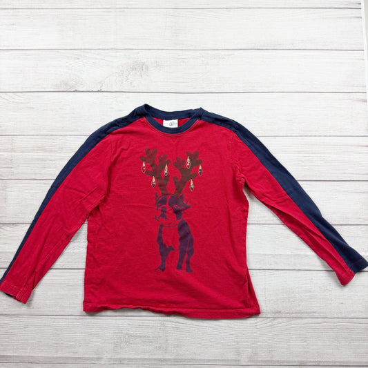 Hanna Andersson Kids Shirt Long Sleeve Graphic Tee Dog Reindeer Holiday 10
