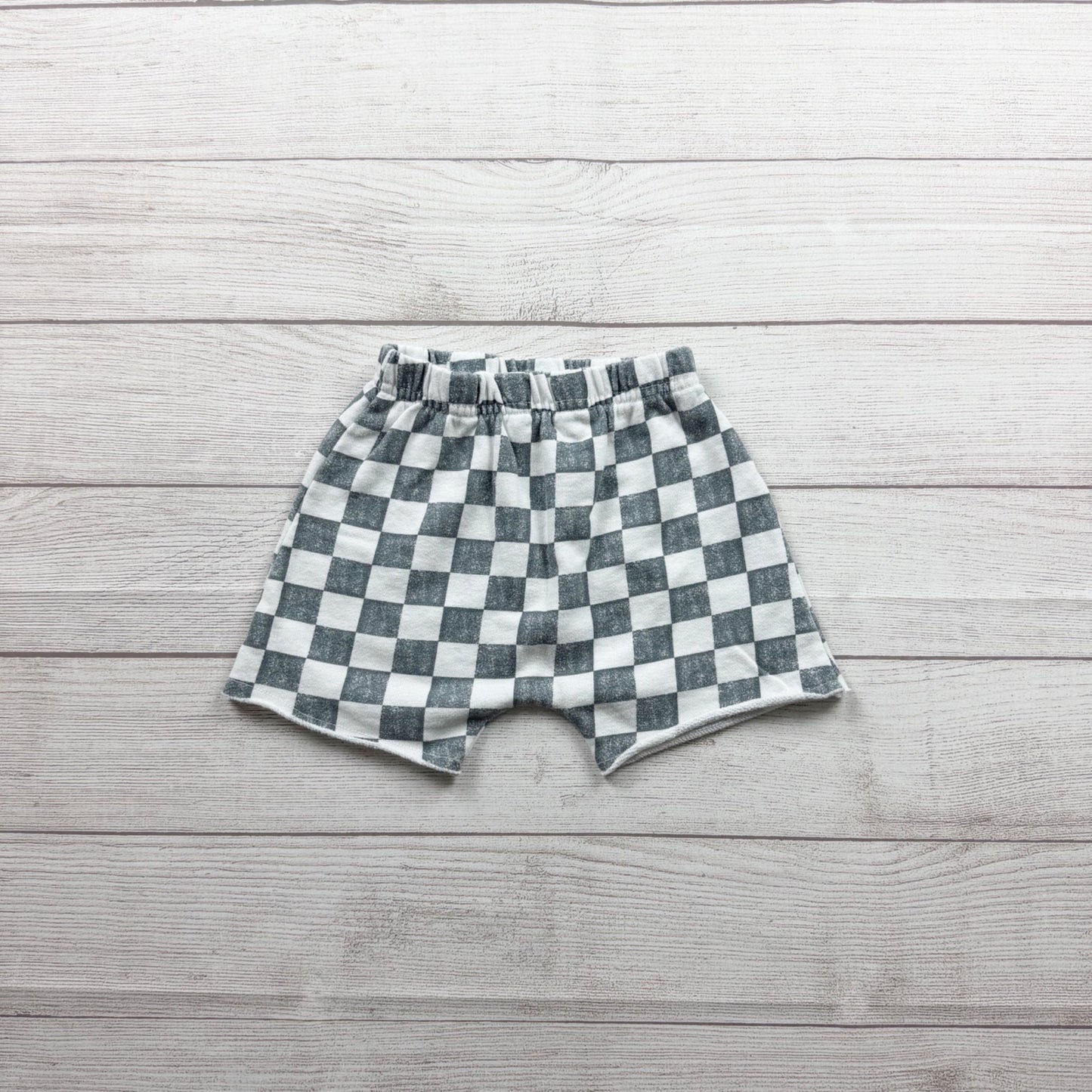 Grayson Mini Childrens Checkered Elastic Waist Shorts Lightweight Gray White 3T