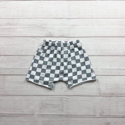 Grayson Mini Childrens Checkered Elastic Waist Shorts Lightweight Gray White 3T