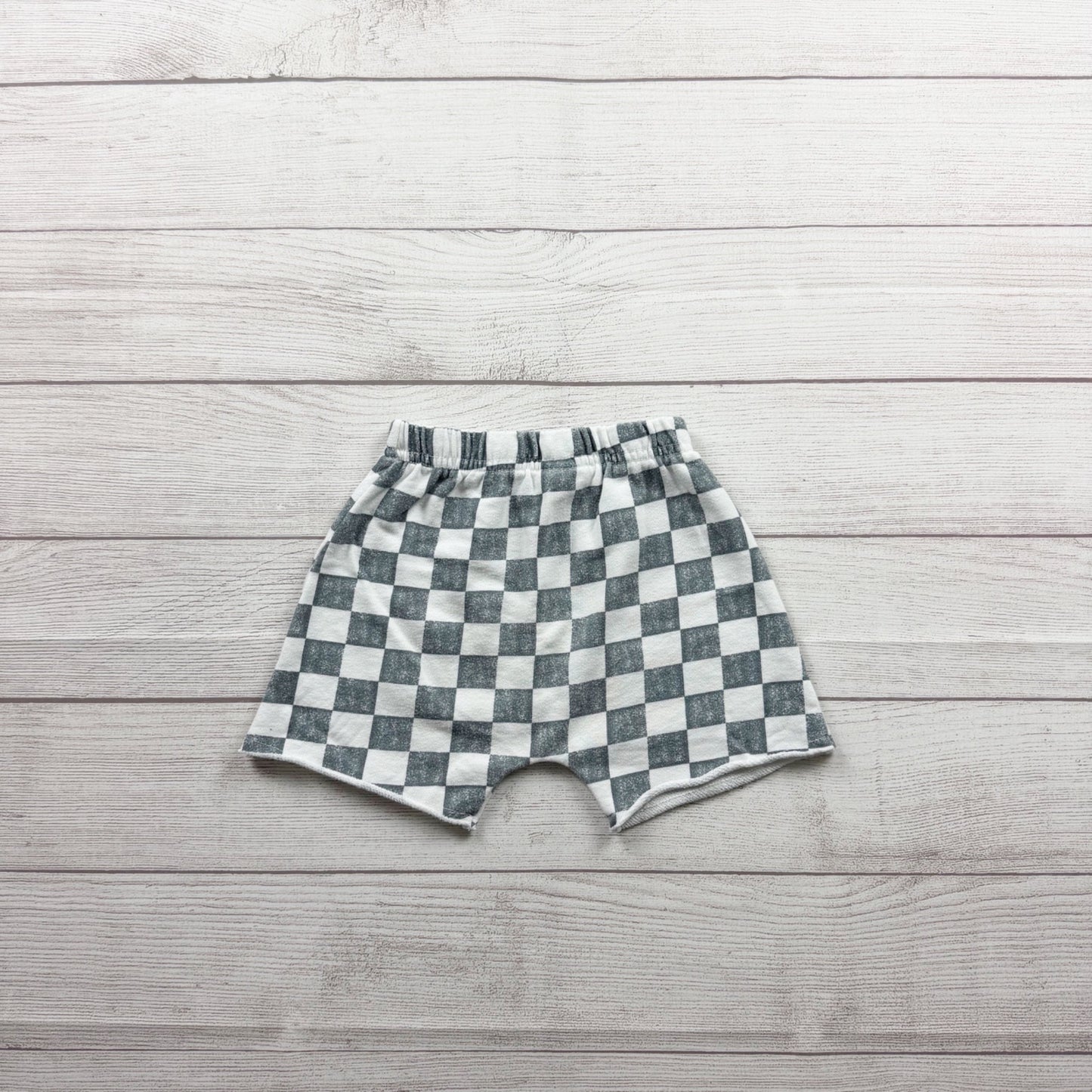 Grayson Mini Childrens Checkered Elastic Waist Shorts Lightweight Gray White 3T