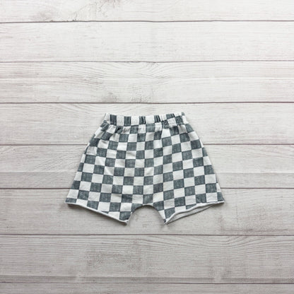 Grayson Mini Childrens Checkered Elastic Waist Shorts Lightweight Gray White 3T